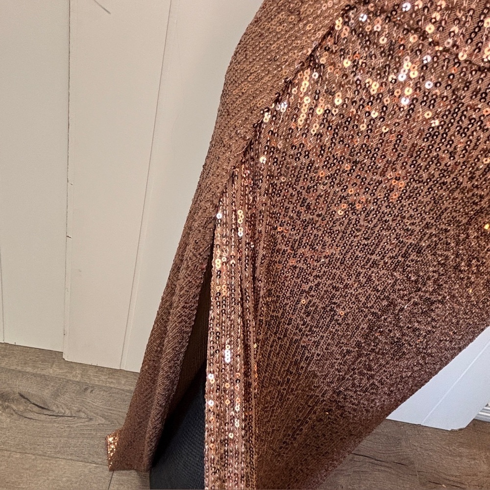 Fashion Nova Bronze Sequin Grad Dress - Picture 7 of 16